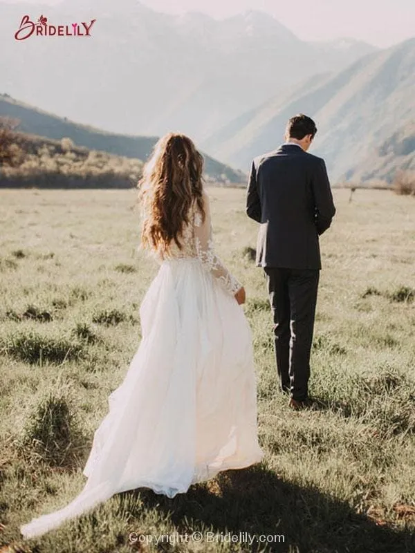 Beach Boho Wedding Dresses with Long Sleeve