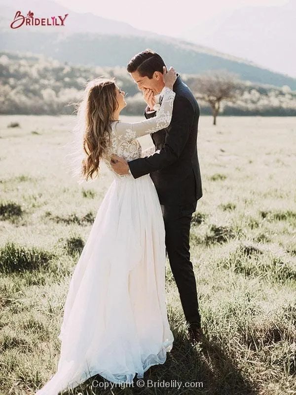 Beach Boho Wedding Dresses with Long Sleeve