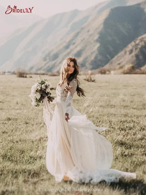 Beach Boho Wedding Dresses with Long Sleeve