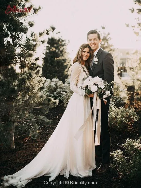 Beach Boho Wedding Dresses with Long Sleeve