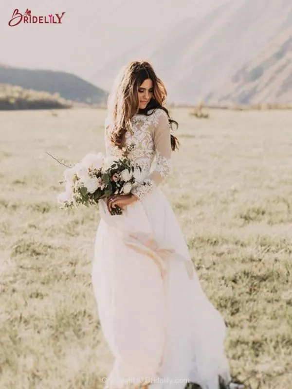 Beach Boho Wedding Dresses with Long Sleeve