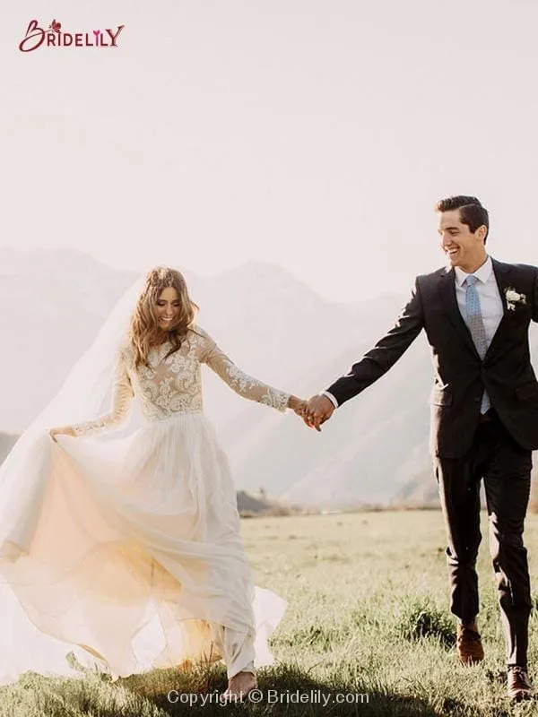 Beach Boho Wedding Dresses with Long Sleeve