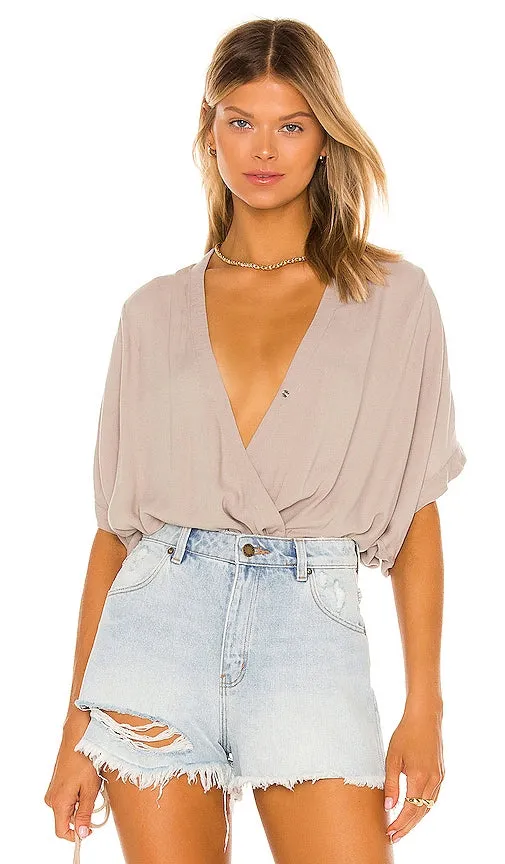 Bobi Beach Crepe Top in Taupe