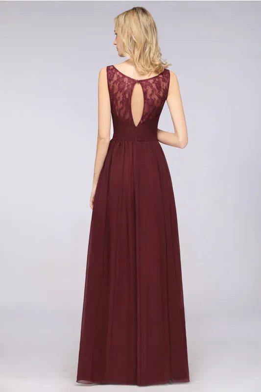 Chic Ruffles Straps Lace Chiffon Burgundy Bridsmaid Dress