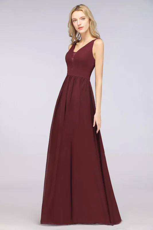 Chic Ruffles Straps Lace Chiffon Burgundy Bridsmaid Dress