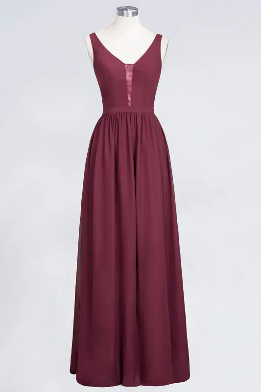 Chic Ruffles Straps Lace Chiffon Burgundy Bridsmaid Dress