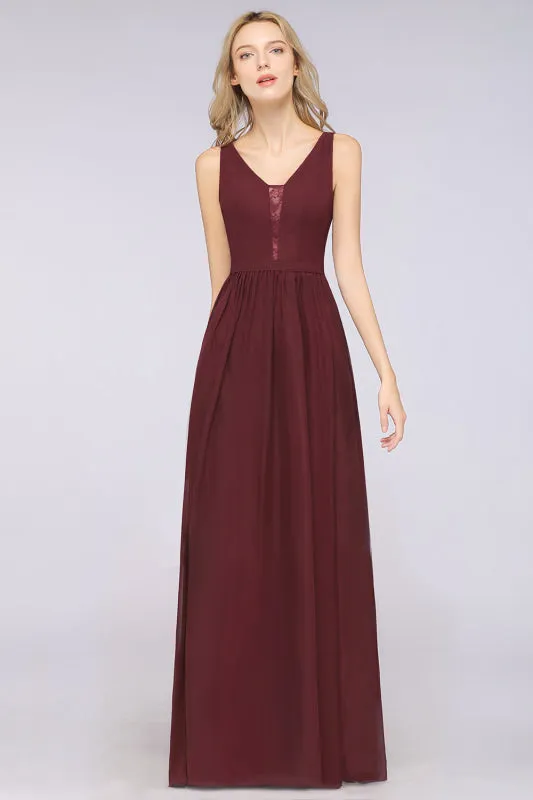 Chic Ruffles Straps Lace Chiffon Burgundy Bridsmaid Dress
