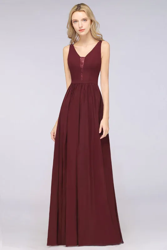 Chic Ruffles Straps Lace Chiffon Burgundy Bridsmaid Dress