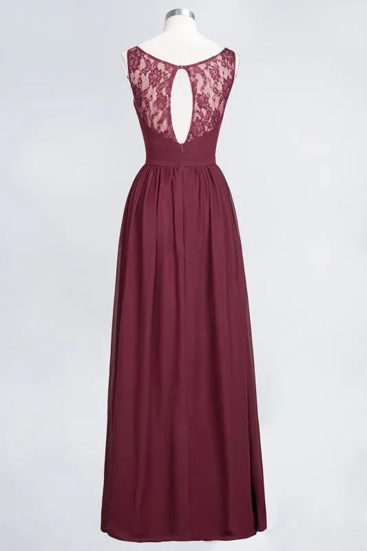 Chic Ruffles Straps Lace Chiffon Burgundy Bridsmaid Dress