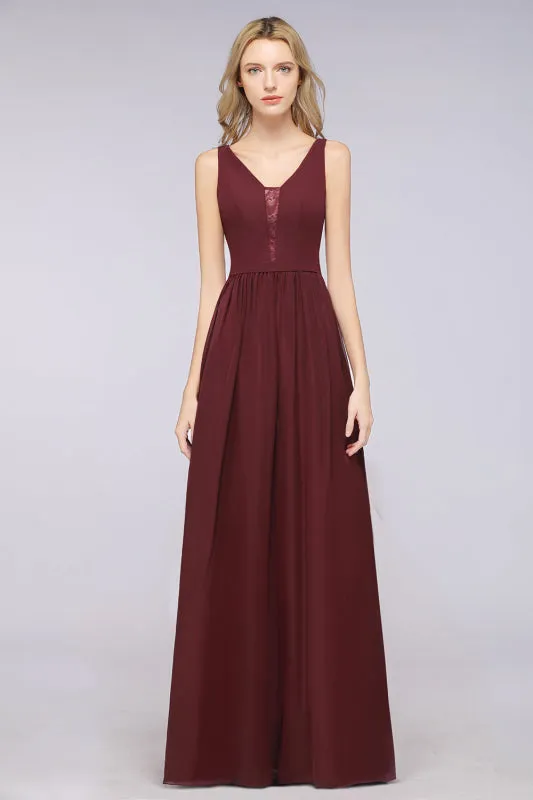 Chic Ruffles Straps Lace Chiffon Burgundy Bridsmaid Dress