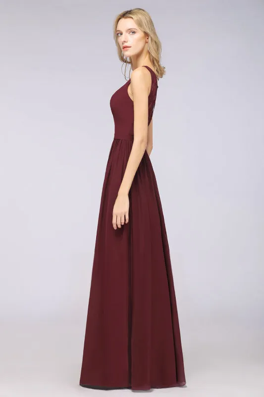Chic Ruffles Straps Lace Chiffon Burgundy Bridsmaid Dress