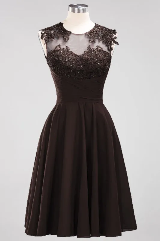 Chiffon Round Neck Short Bridesmaid Dresses with Appliques