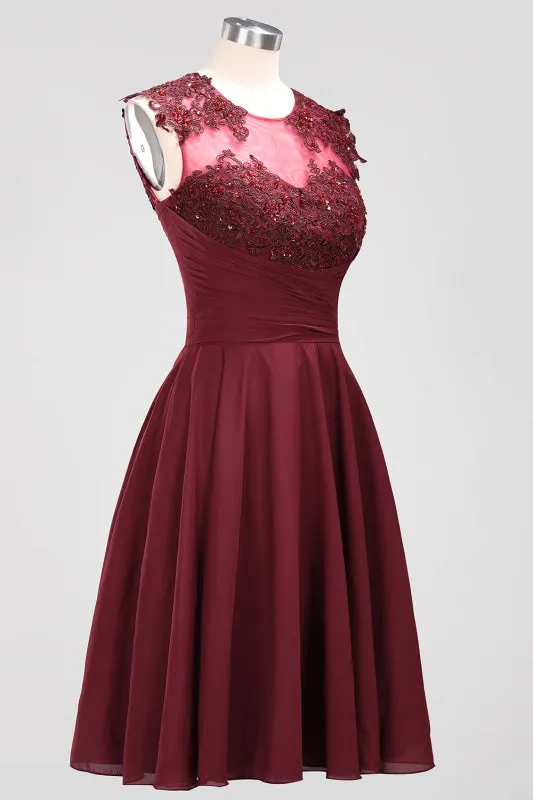 Chiffon Round Neck Short Bridesmaid Dresses with Appliques