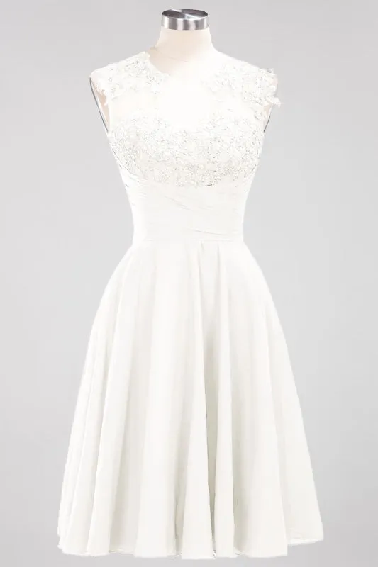 Chiffon Round Neck Short Bridesmaid Dresses with Appliques