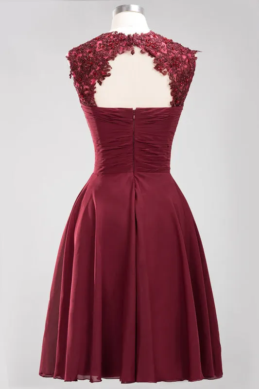 Chiffon Round Neck Short Bridesmaid Dresses with Appliques