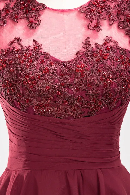 Chiffon Round Neck Short Bridesmaid Dresses with Appliques