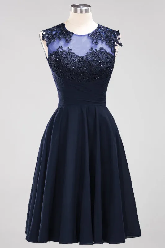 Chiffon Round Neck Short Bridesmaid Dresses with Appliques