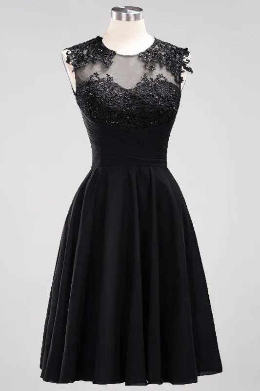 Chiffon Round Neck Short Bridesmaid Dresses with Appliques