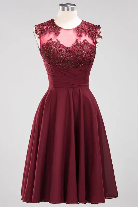 Chiffon Round Neck Short Bridesmaid Dresses with Appliques