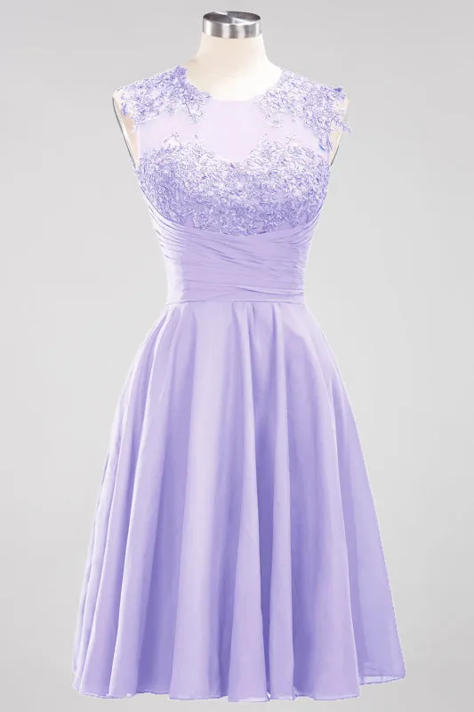 Chiffon Round Neck Short Bridesmaid Dresses with Appliques
