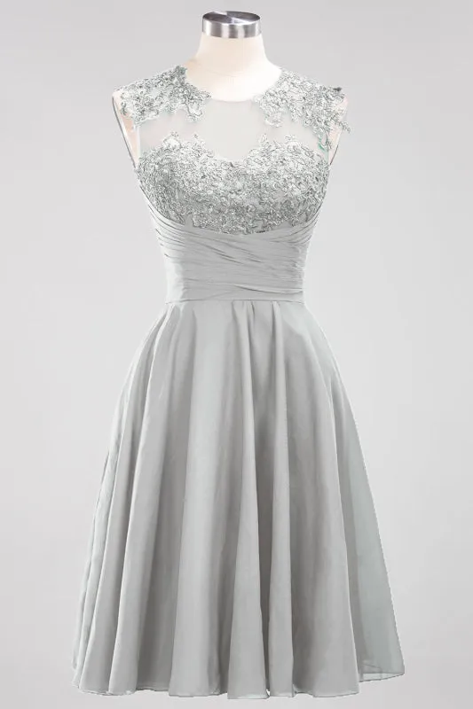 Chiffon Round Neck Short Bridesmaid Dresses with Appliques