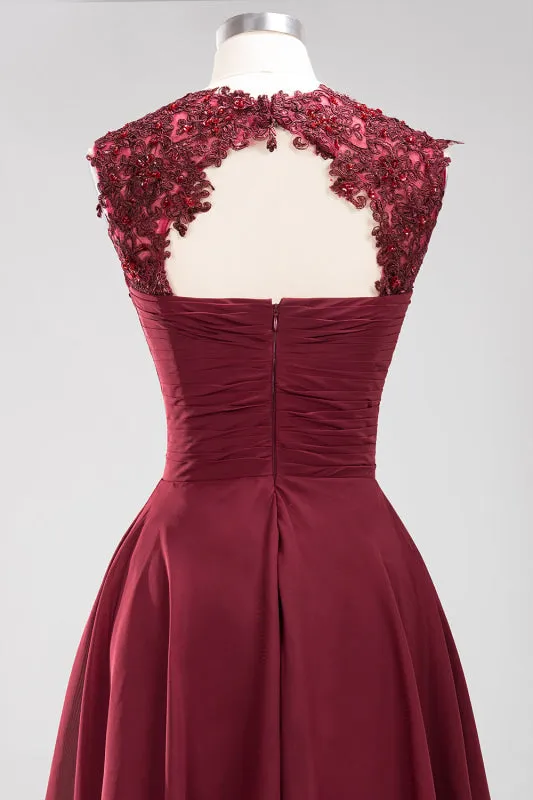 Chiffon Round Neck Short Bridesmaid Dresses with Appliques