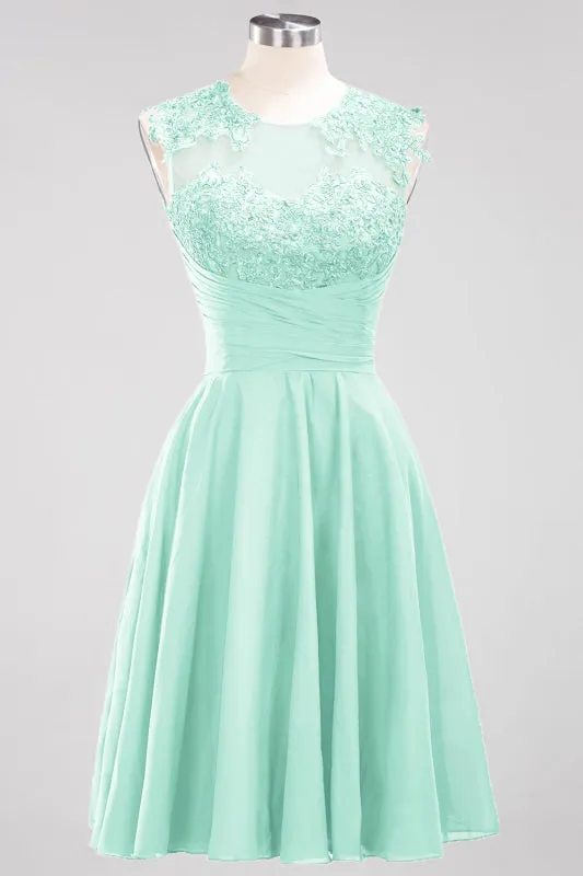 Chiffon Round Neck Short Bridesmaid Dresses with Appliques