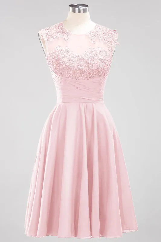 Chiffon Round Neck Short Bridesmaid Dresses with Appliques