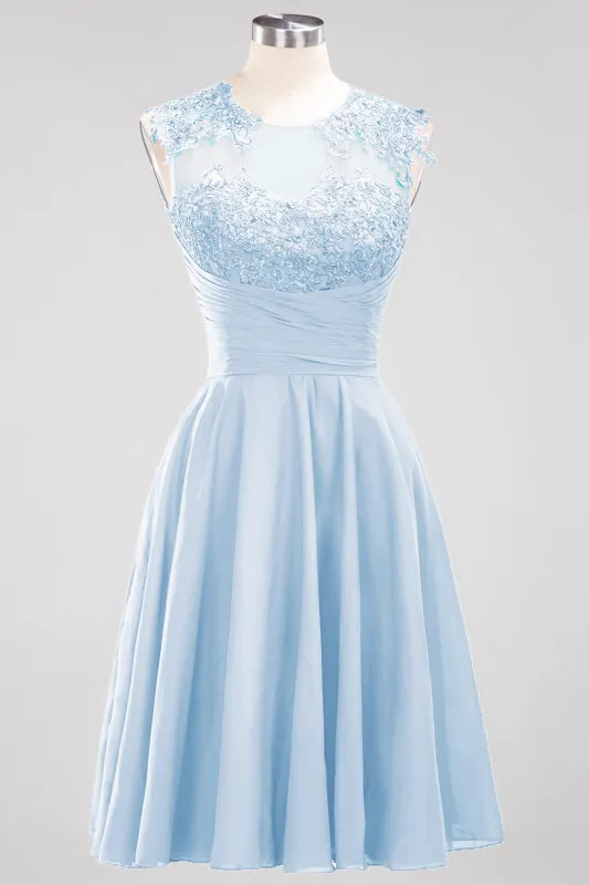 Chiffon Round Neck Short Bridesmaid Dresses with Appliques