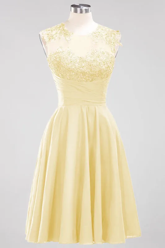 Chiffon Round Neck Short Bridesmaid Dresses with Appliques