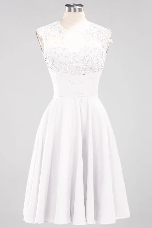 Chiffon Round Neck Short Bridesmaid Dresses with Appliques