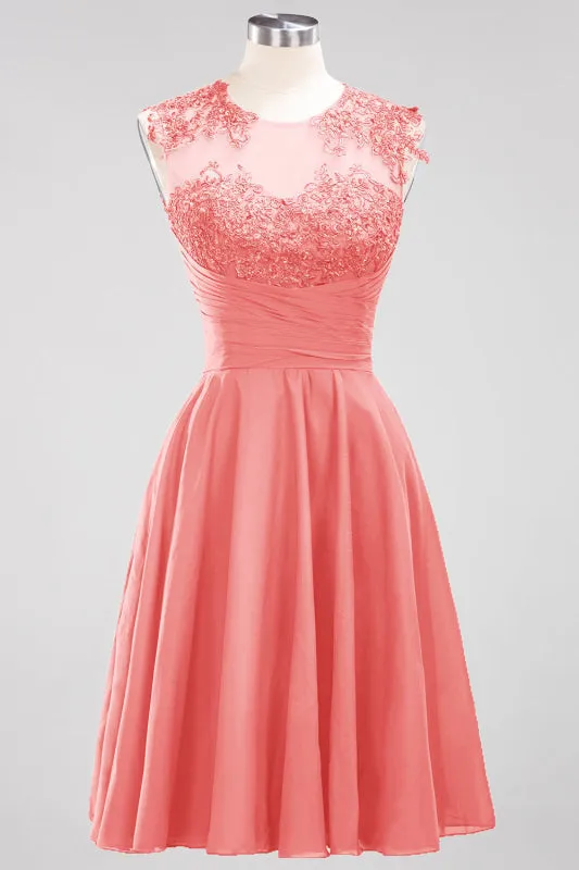 Chiffon Round Neck Short Bridesmaid Dresses with Appliques