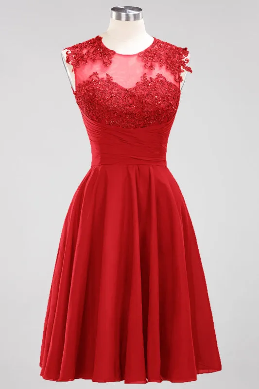 Chiffon Round Neck Short Bridesmaid Dresses with Appliques
