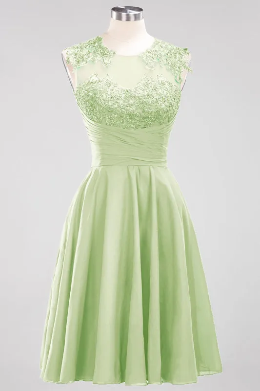 Chiffon Round Neck Short Bridesmaid Dresses with Appliques