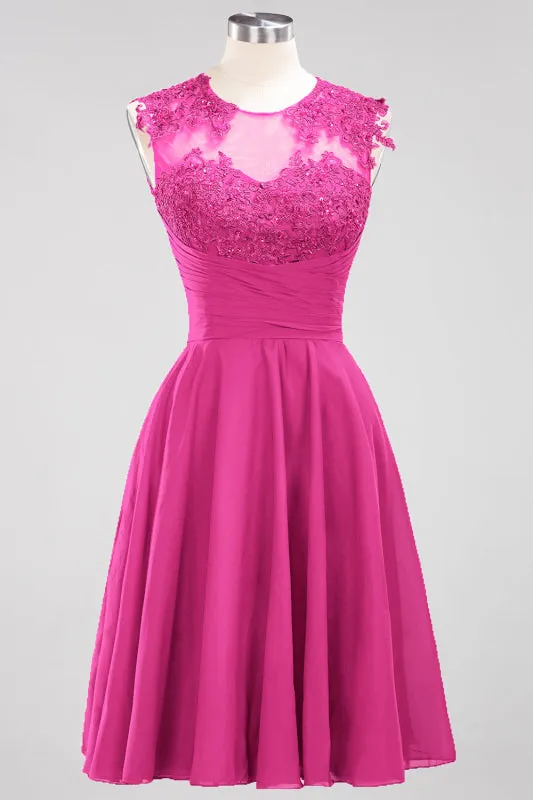 Chiffon Round Neck Short Bridesmaid Dresses with Appliques