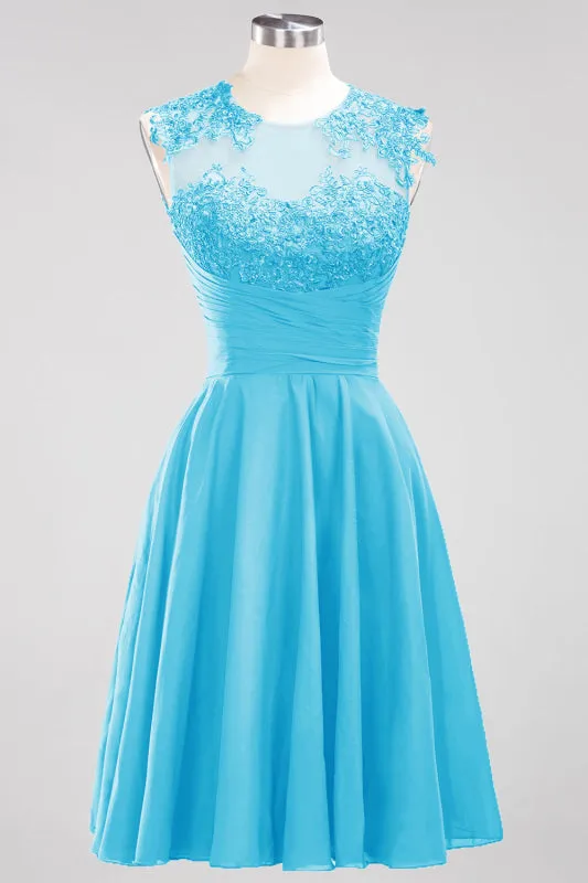 Chiffon Round Neck Short Bridesmaid Dresses with Appliques