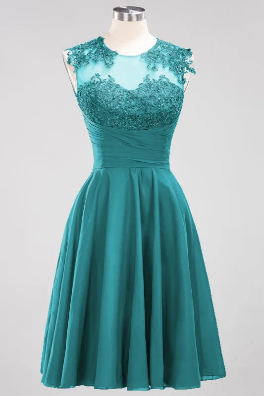Chiffon Round Neck Short Bridesmaid Dresses with Appliques