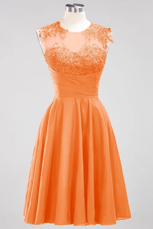Chiffon Round Neck Short Bridesmaid Dresses with Appliques