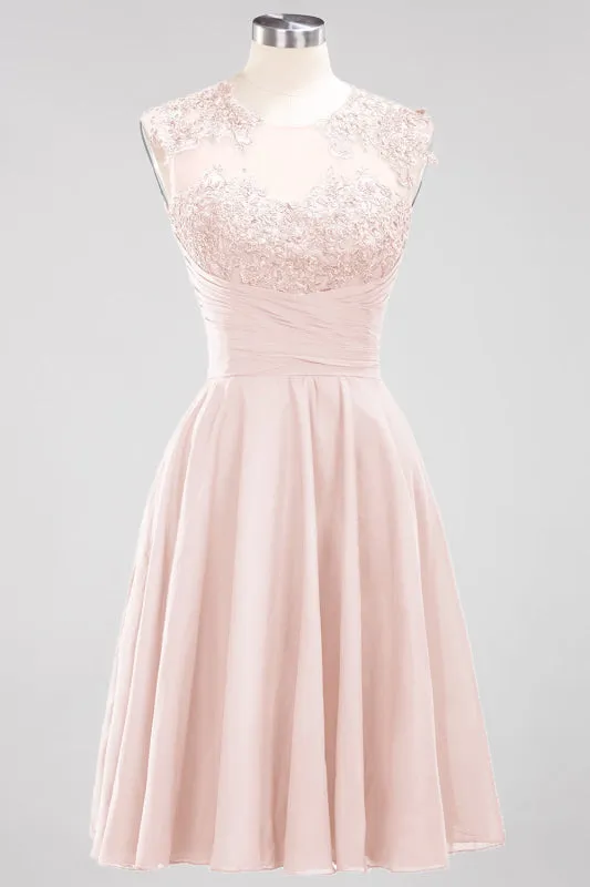 Chiffon Round Neck Short Bridesmaid Dresses with Appliques