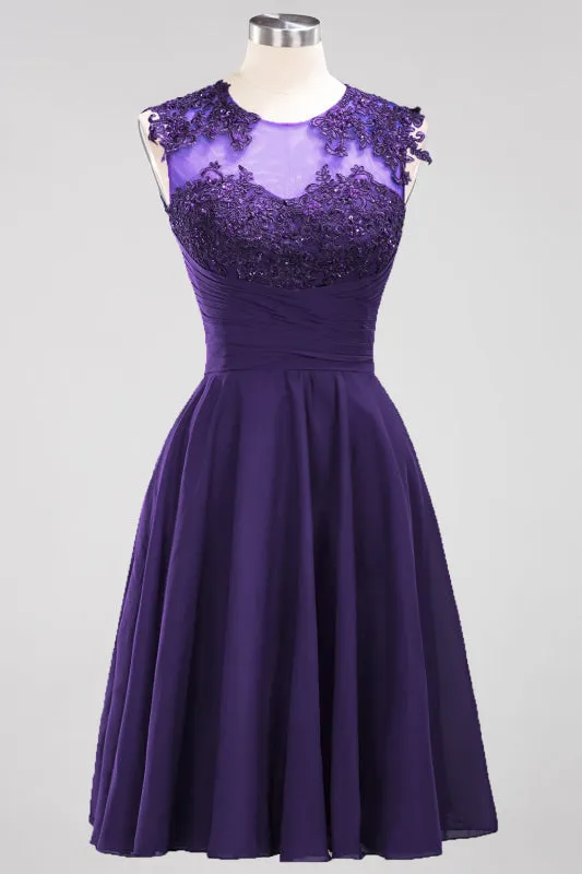 Chiffon Round Neck Short Bridesmaid Dresses with Appliques