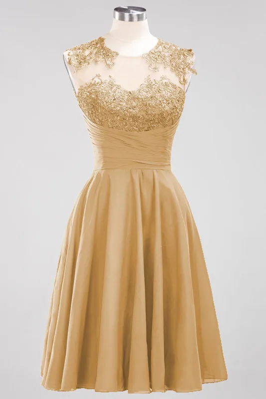 Chiffon Round Neck Short Bridesmaid Dresses with Appliques