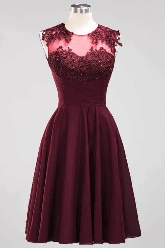 Chiffon Round Neck Short Bridesmaid Dresses with Appliques