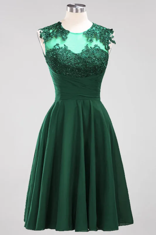 Chiffon Round Neck Short Bridesmaid Dresses with Appliques