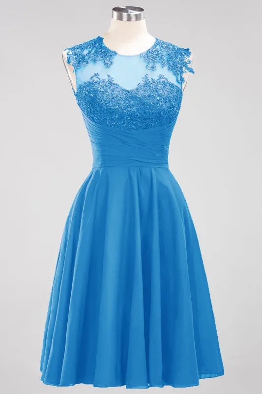 Chiffon Round Neck Short Bridesmaid Dresses with Appliques