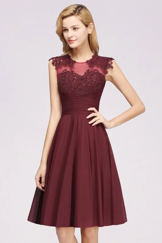 Chiffon Round Neck Short Bridesmaid Dresses with Appliques
