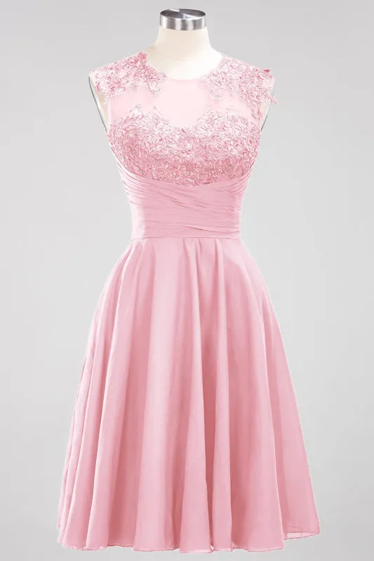 Chiffon Round Neck Short Bridesmaid Dresses with Appliques