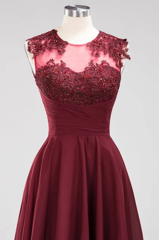 Chiffon Round Neck Short Bridesmaid Dresses with Appliques