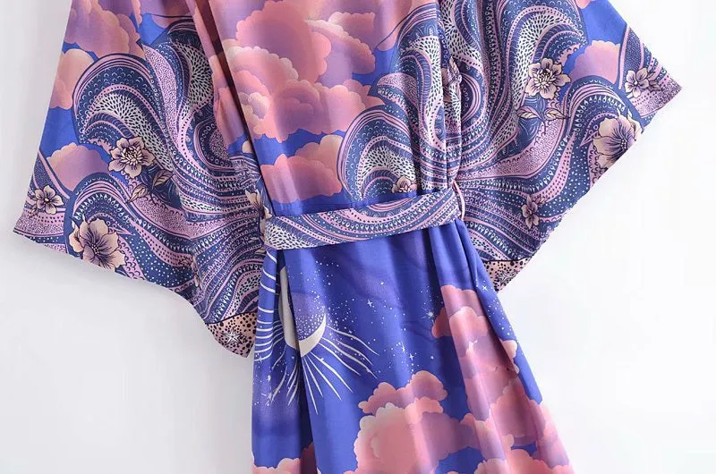 Mystic Blue Moon Starrynight Printed Beach Kimono