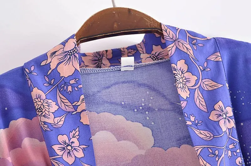 Mystic Blue Moon Starrynight Printed Beach Kimono