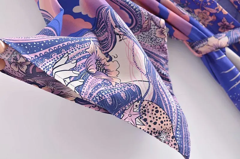Mystic Blue Moon Starrynight Printed Beach Kimono